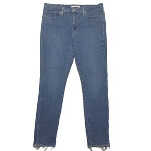 Levis 311 Shaping Skinny Womens 32 (33X29) Jeans Mid Rise Raw Hem Blue Denim